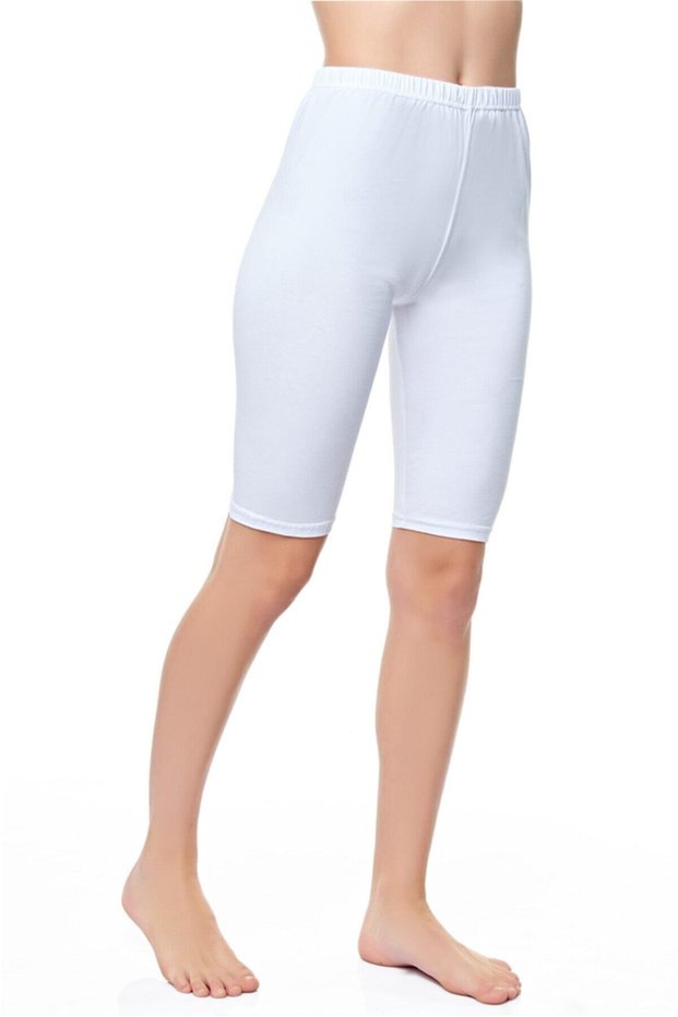 Tutku-White Combed Cotton Knee Length Short Leggings 1 Piece