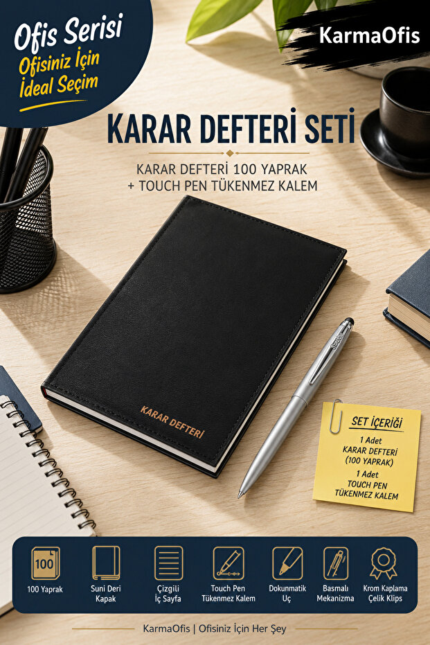 Decision Notebook Set 25X35 cm 100 Sheets Faux Leather Lined Decision Notebook Black and White Touch Pen Ballpoint Pen
