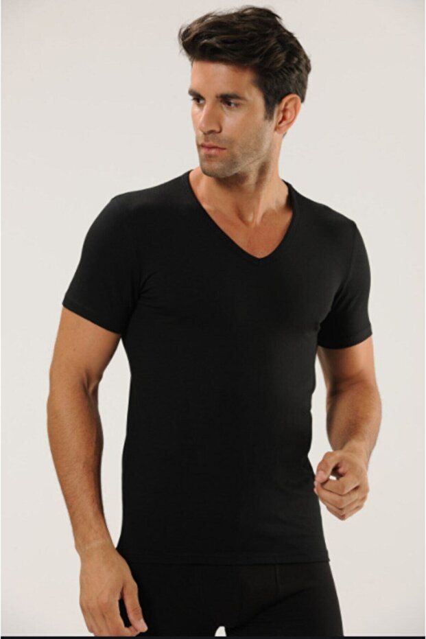 Tutku-Men's 2-Pack Black Ribbed V-Neck Undershirt