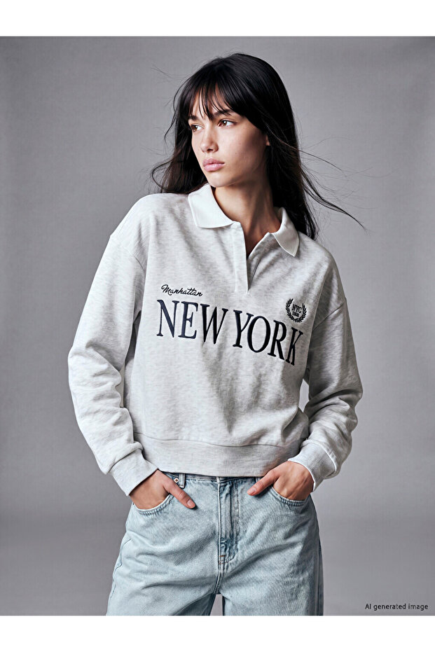 Xside Gray Oversize Women's Thick Sweatshirt