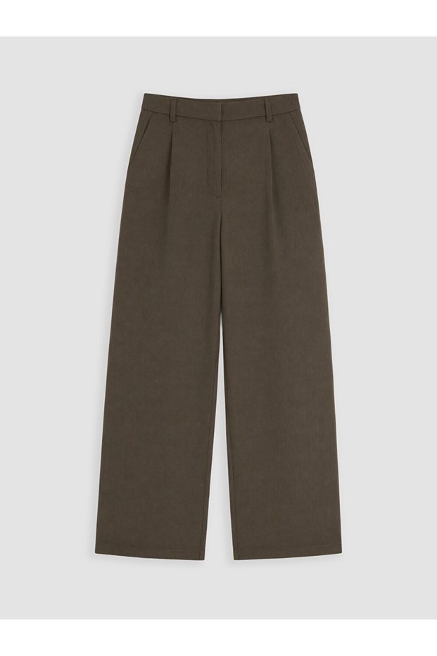 Ozmarka New Season Khaki High Pleated Women's Fabric Trousers