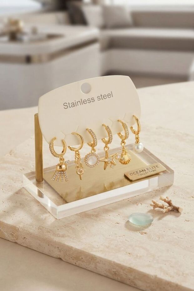 316L Steel Gold Color Sea Concept Earring Set