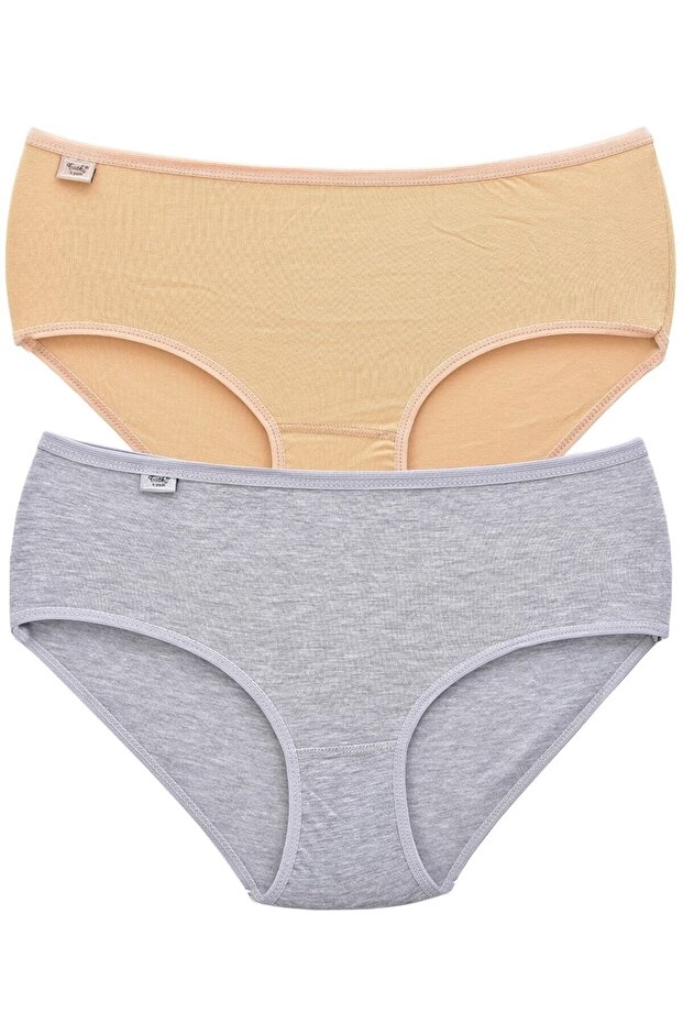 Tutku-Women's 924 Elastane 2-Piece Bato Panties Set Gray-Tan