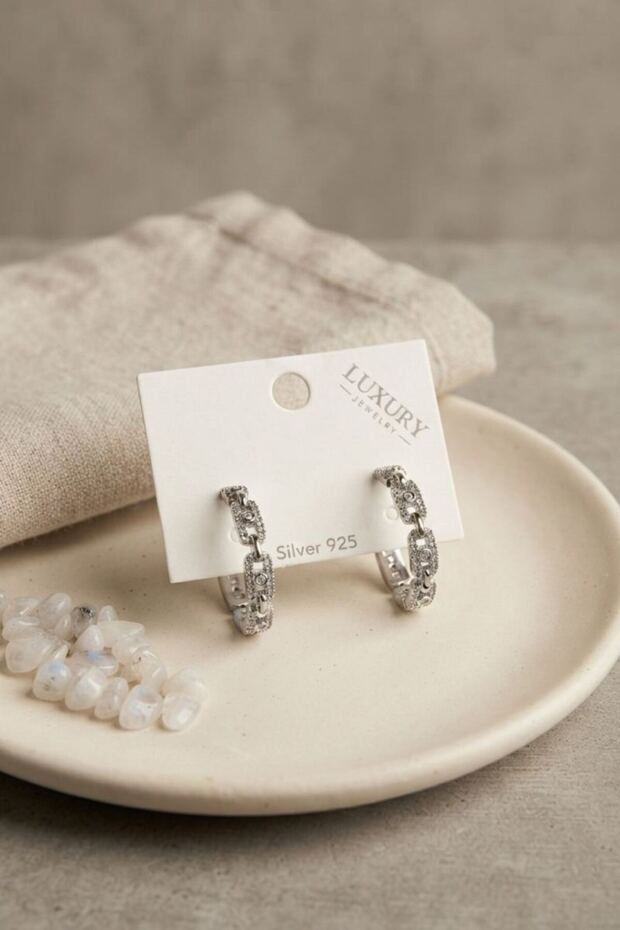 Silver Color Zircon Stone Messika Model Hoop Women's Earrings