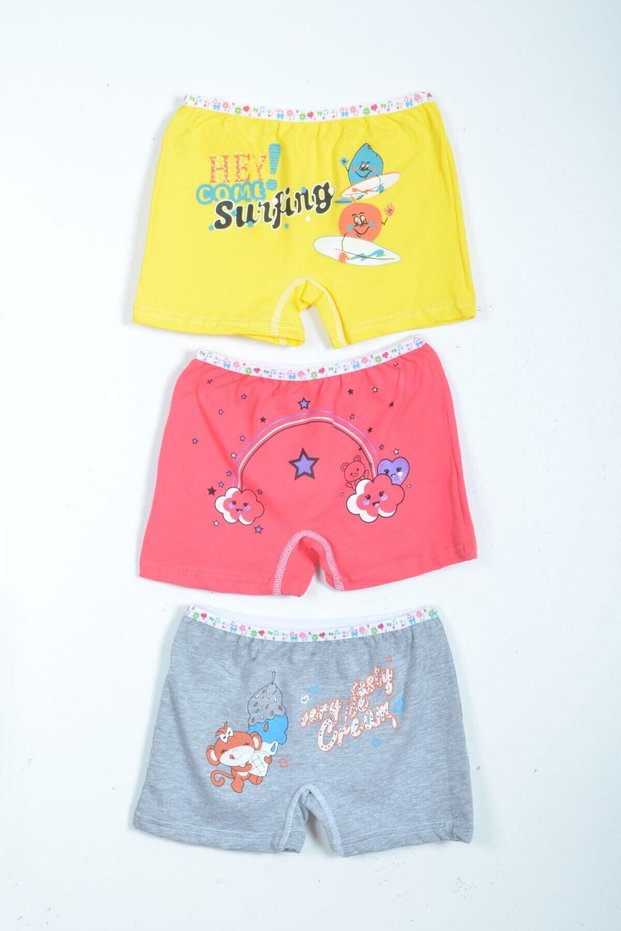 Tutku-Girls' Fuchsia Gray White Boxer Briefs 3-Pack