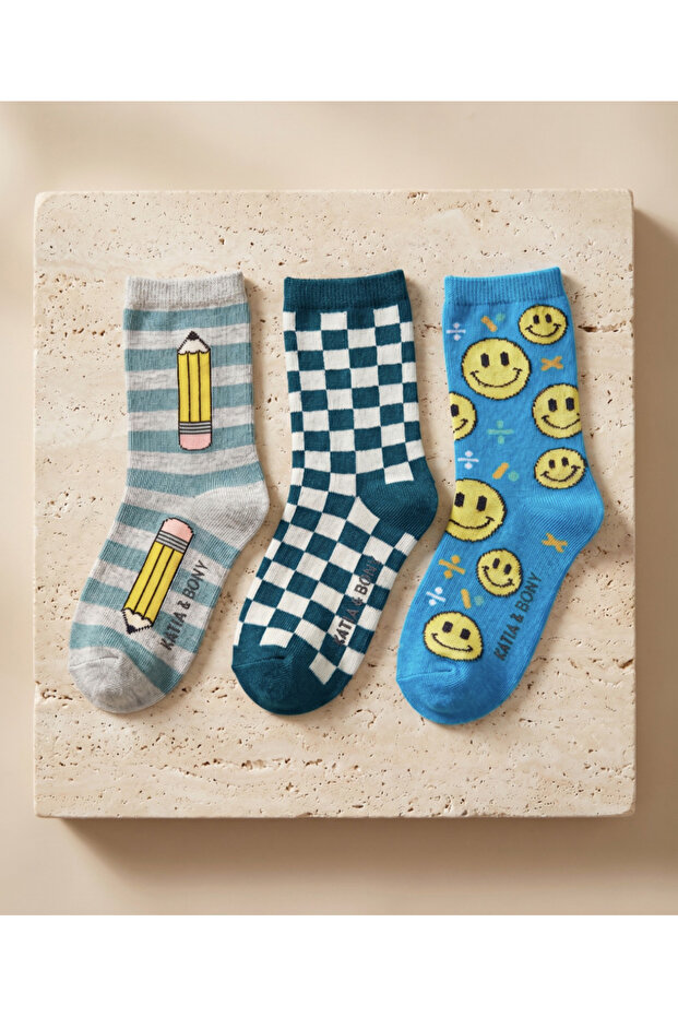 Kids' smiley face patterned 3-pack cotton crew socks