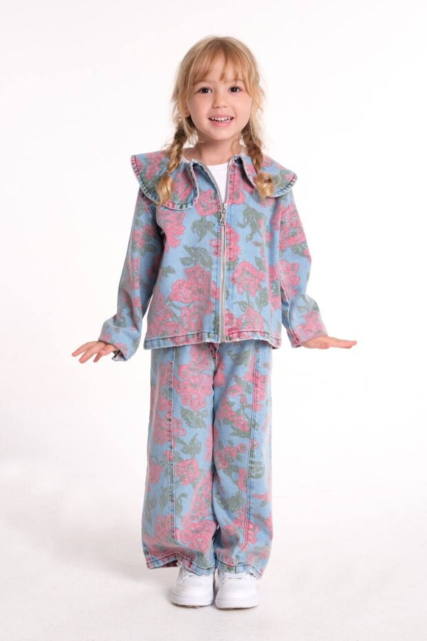Printed Baby Collar Oversize Denim Set