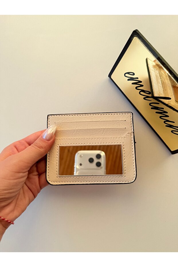 Women's Cream Mirrored Card Holder Stylish and Slim Design Multi-Compartment Card Holder Wallet