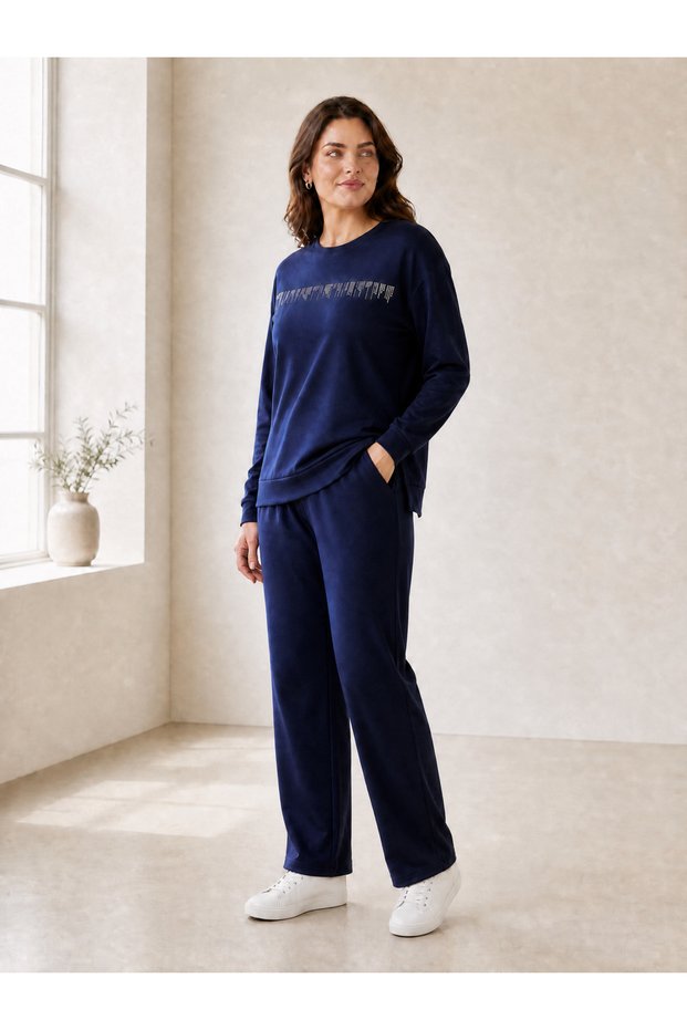 Women's Modal Fabric Tracksuit Set with Stone Print Detail, Comfortable Fit, Casual Sports Combination, Two-Piece Set