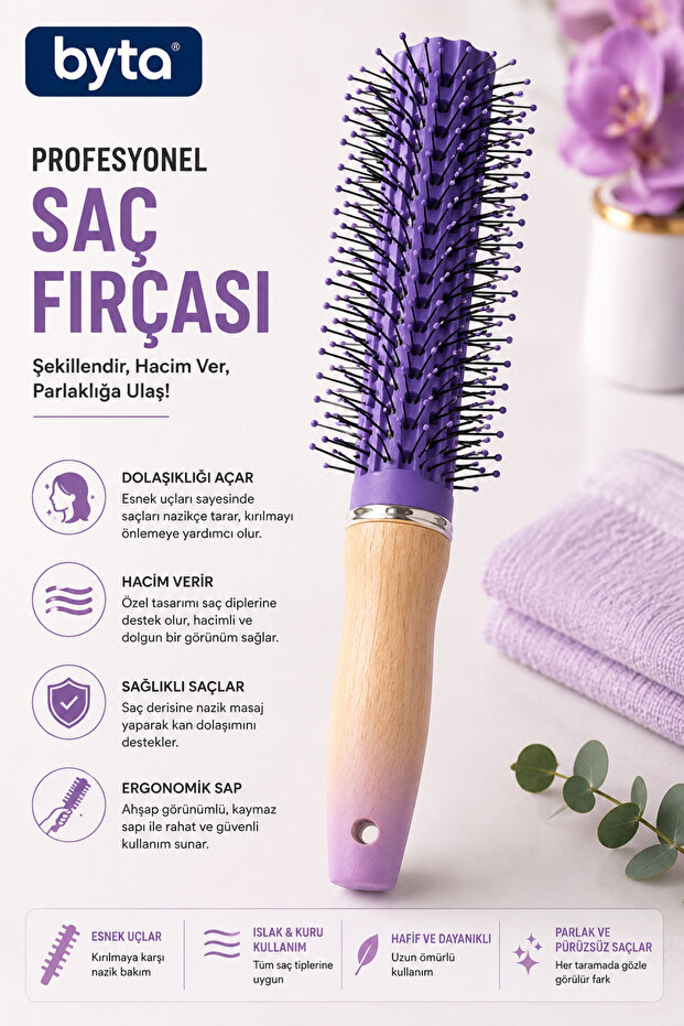 Professional Volumizing Hair Brush – Detangling Flexible Tip, Ergonomic Handle, Combing and Styling Brush