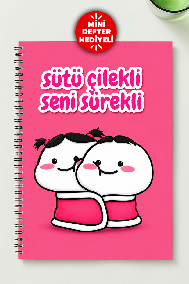 Strawberry Milk (Love Themed) (A5 Metal Spiral Lined Cardboard Cover Love Themed Lined Notebook)