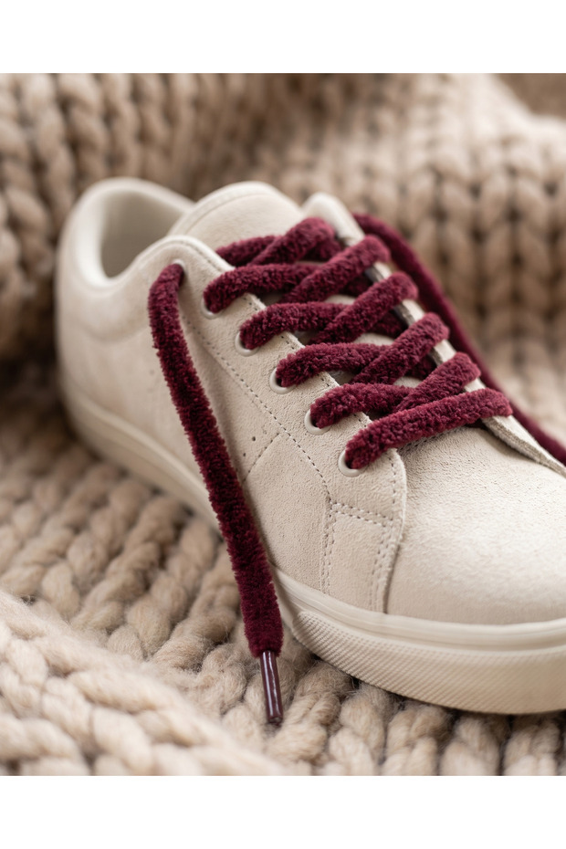 Plush Velvet Knitted Burgundy Shoelaces 120 cm Thick Plump Sports Laces
