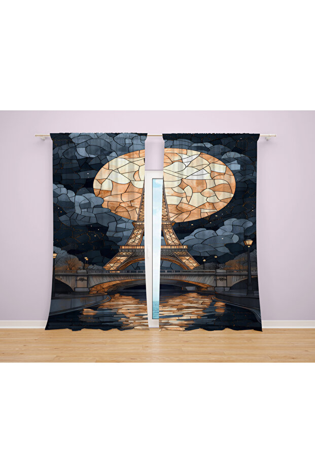 Paris Eiffel Landscape Patterned 3D Digital Printed 2 Wing Background Curtain Living Room Hall Background Curtain