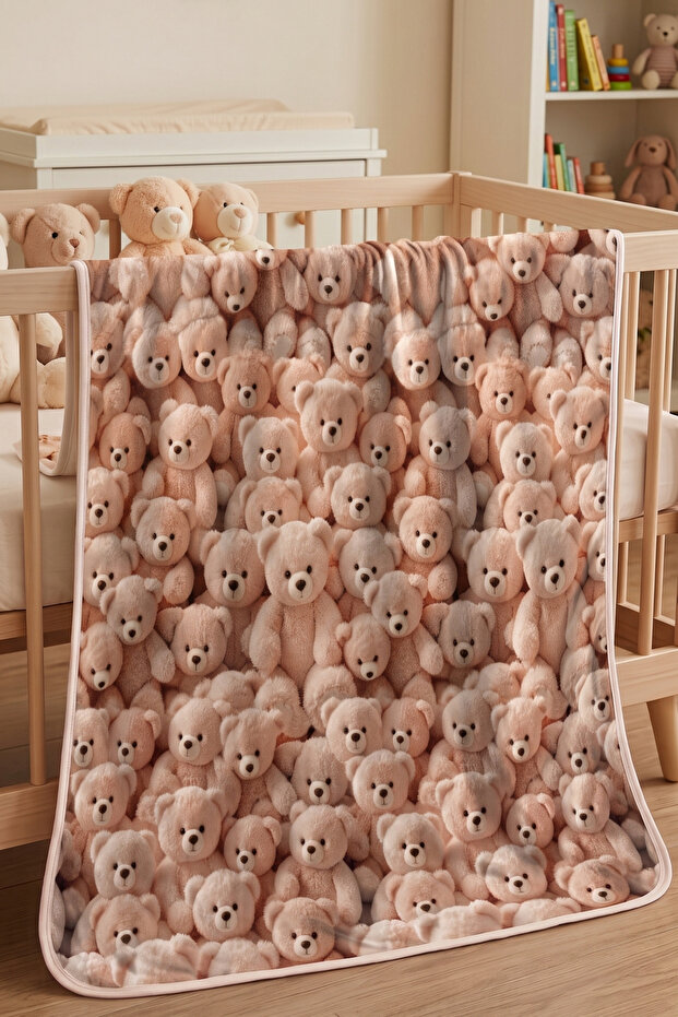 Teddy Bear Printed Baby Blanket 80X90 cm Soft Textured 3D Printed Teddy Bear Patterned - Seasonal