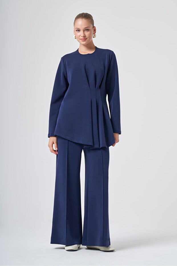1044 Beli Pants Suit with Folded Waist Detail Navy Blue