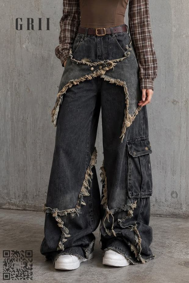 Y2K Unisex Retro Vintage Washed Starry Baggy Jeans