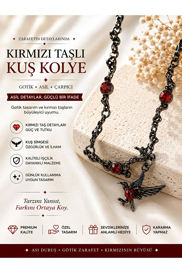🐦 Red Sparkle of Gothic Elegance – Reflect the Style of the Bird Figured Necklace, Make Your Difference Visible! ❤️ 🖤