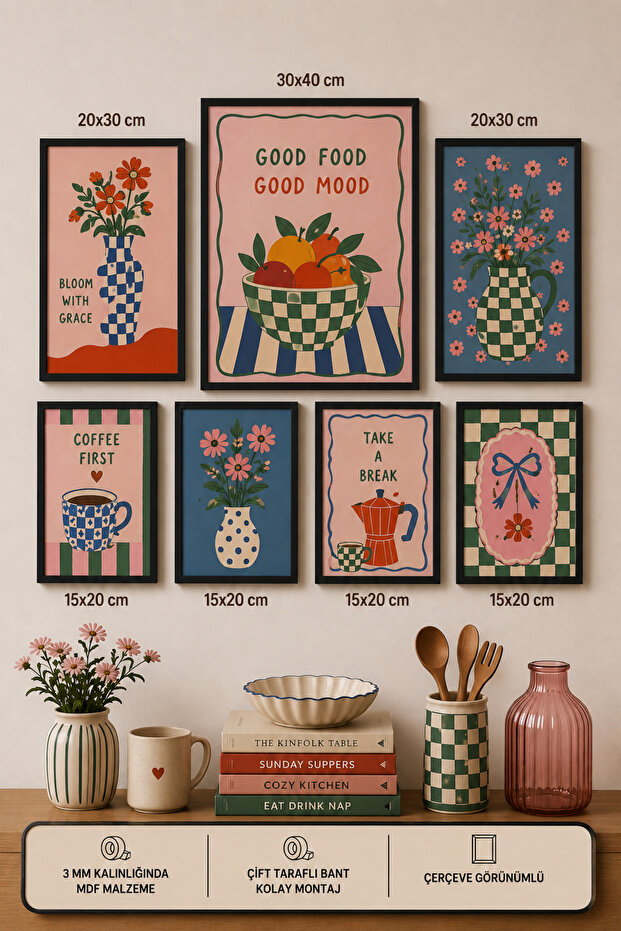 7-Piece Frame-Looking Modern Painting Set | Retro & Pop Art | Living Room, Office, Kitchen and Study Room Wall Decor