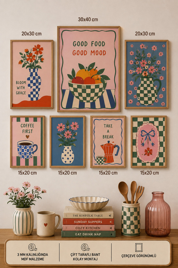 7-Piece Frame-Looking Modern Painting Set | Retro & Pop Art | Living Room, Office, Kitchen and Study Room Wall Decor