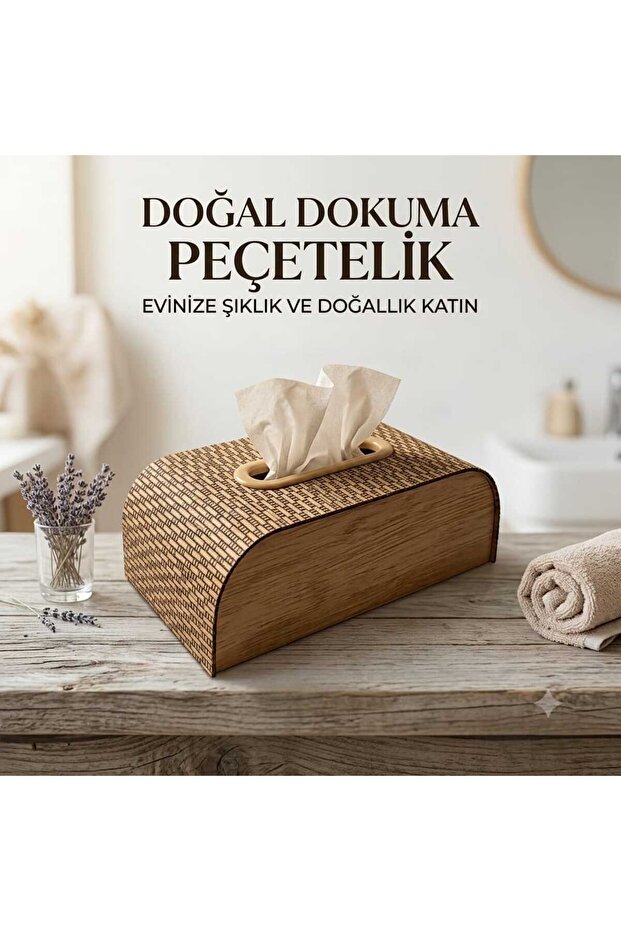 Wicker Look Decorative Wooden Napkin Holder Modern Home and Office Organizer