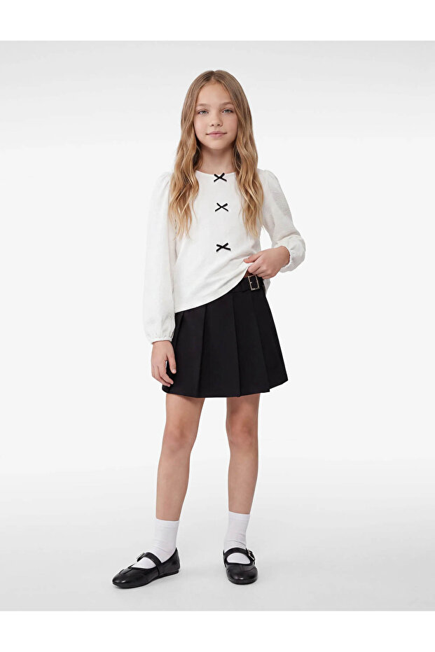 Bow Long Sleeve Crew Neck Blouse