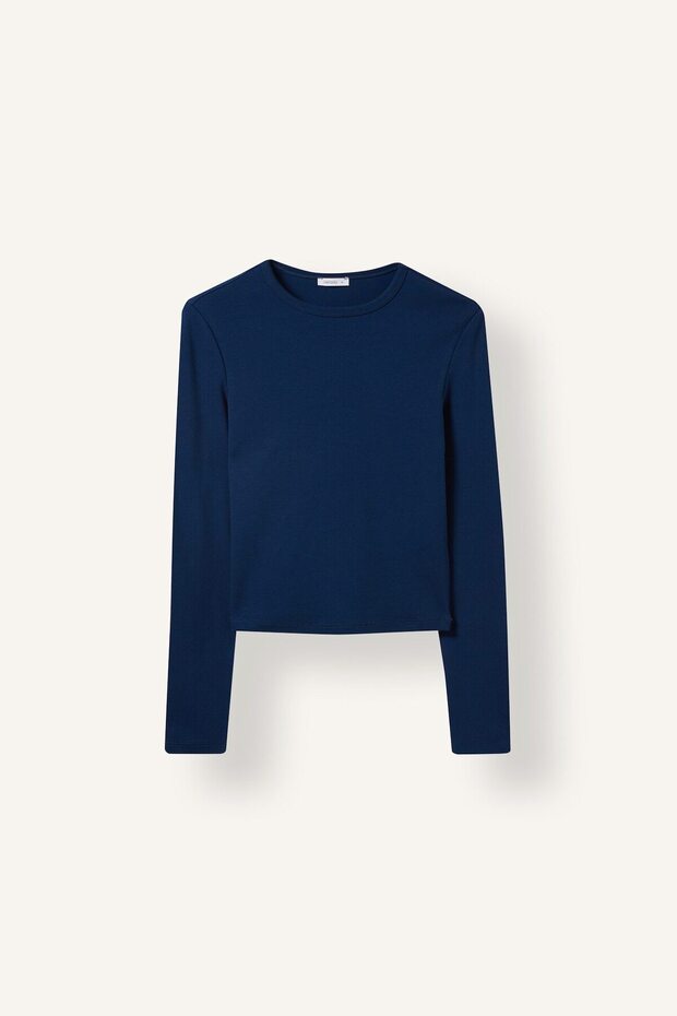 Fitted Crew Neck Basic Ribbed Long Sleeve T-Shirt E7797Ax26Au