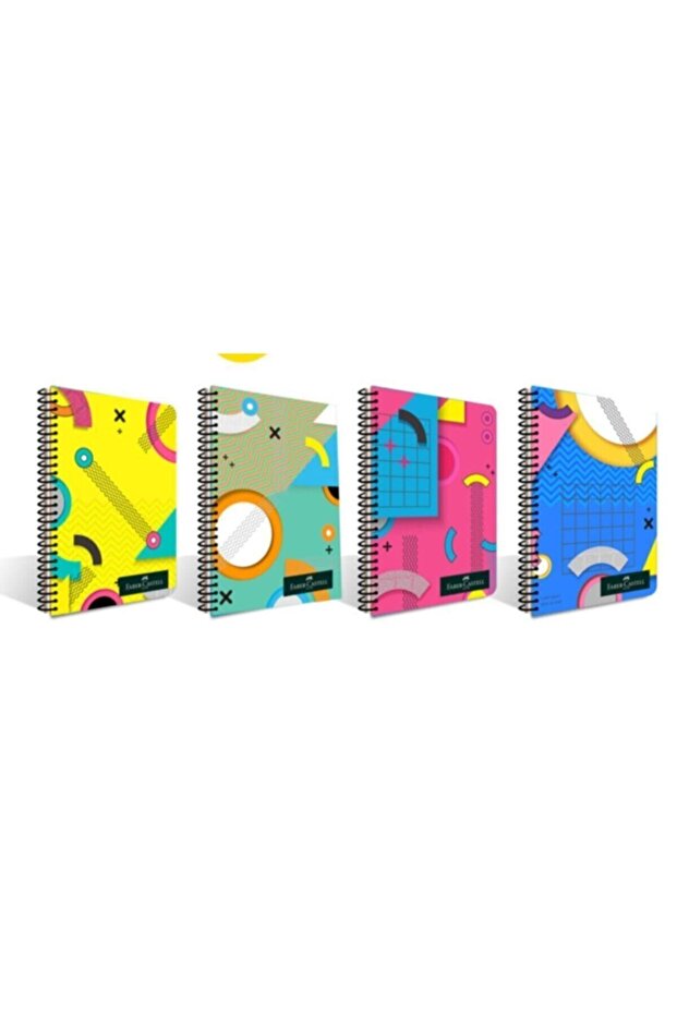 Pattern Plastic Cover A4 80 Sheets Checkered Spiral Notebook Set of 4