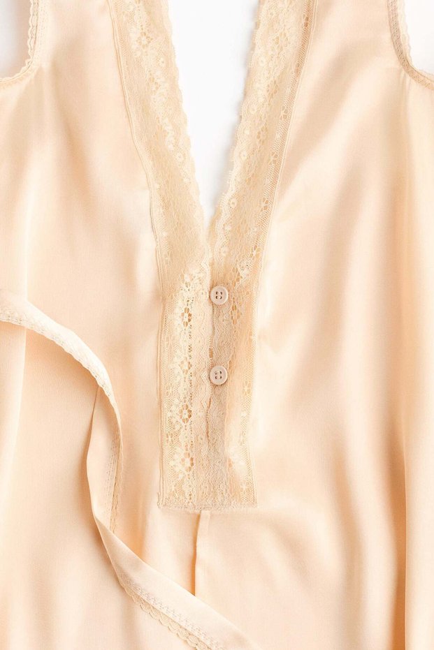 Lace-trimmed satin top