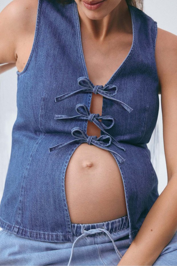 MAMA Tie-front denim waistcoat