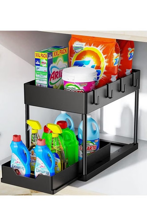 Under Sliding Cabinet Basket Organizer 2 Tier Storage Under Cabinet Bathroom Under Sink Organizers Storage Black Under Sink Storage Multi Purpose Storage Shelf for Kitchen Office