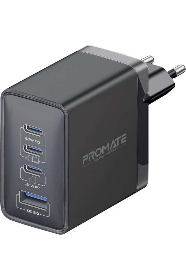 Wall Charger GaNPort4-67PD 67W with 4 Ports (Black) PD with 22.5W Qualcomm QC 3.0 Port,