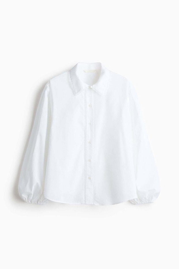 Lace-trimmed cotton shirt