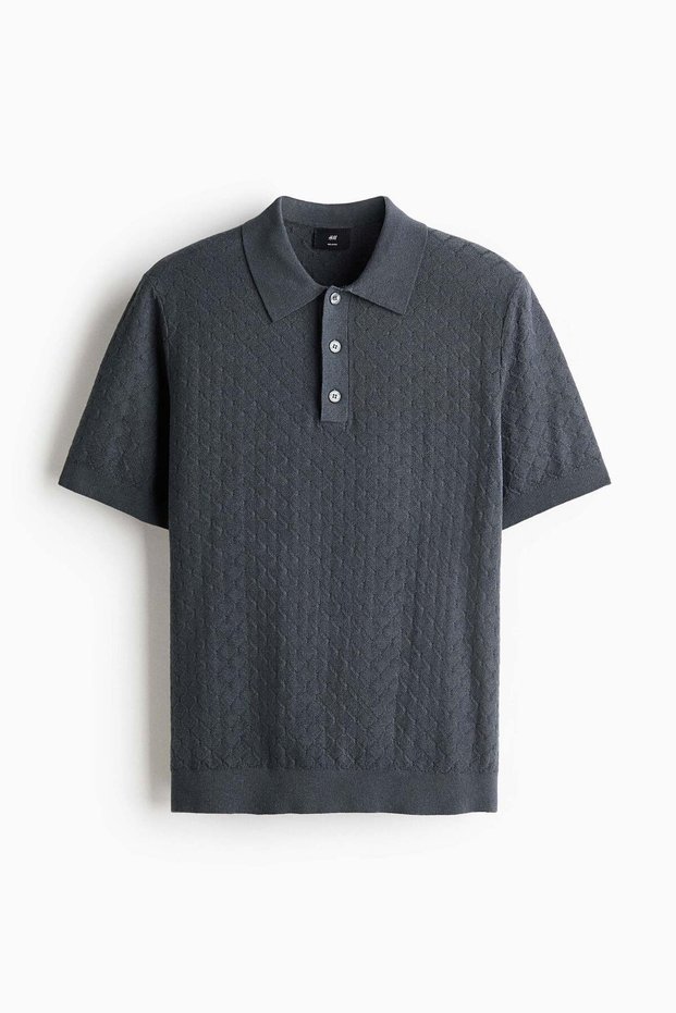 Slim Fit Textured-knit polo shirt