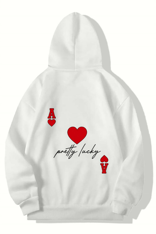 Unisex Oversize Pretty Lucky Heart and Ace Hoodie White