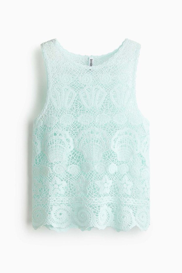 Motif-detail crochet-look top