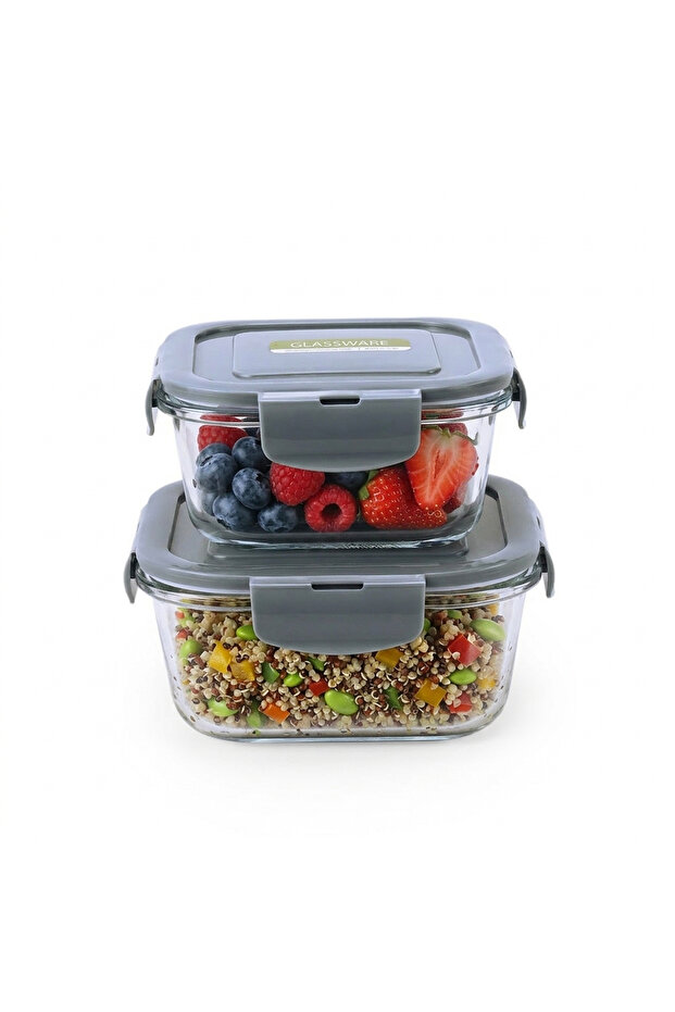 2PCS Borosilicate 500ml & 800ml Glass Food Storage Containers with Airtight Plastic Lids