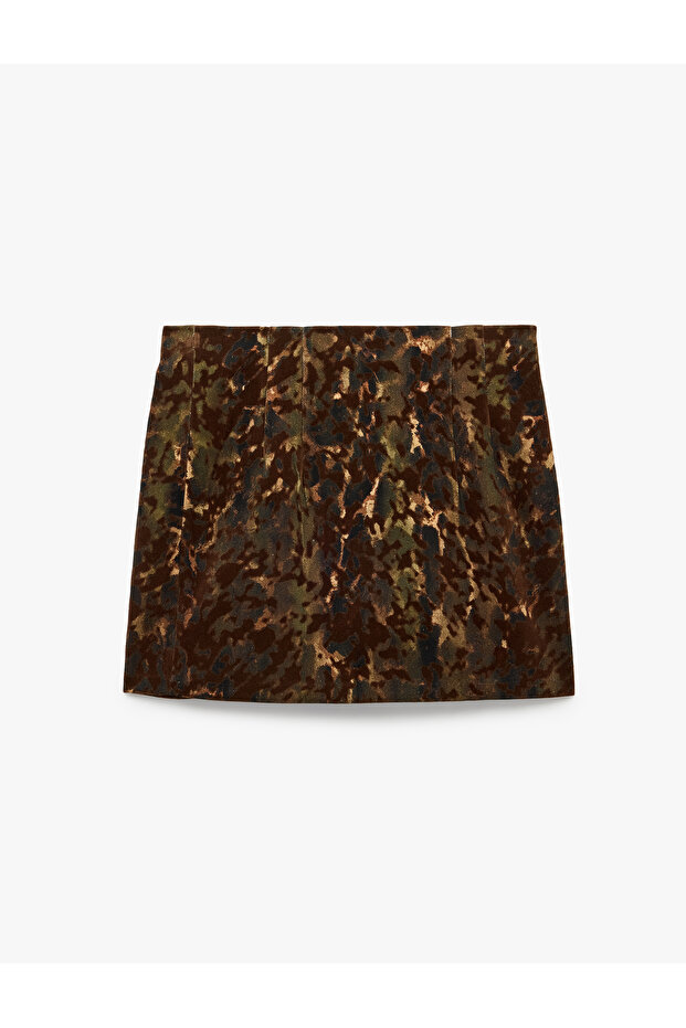 Cotton A-Line Gabardine Camouflage Patterned Mini Skirt
