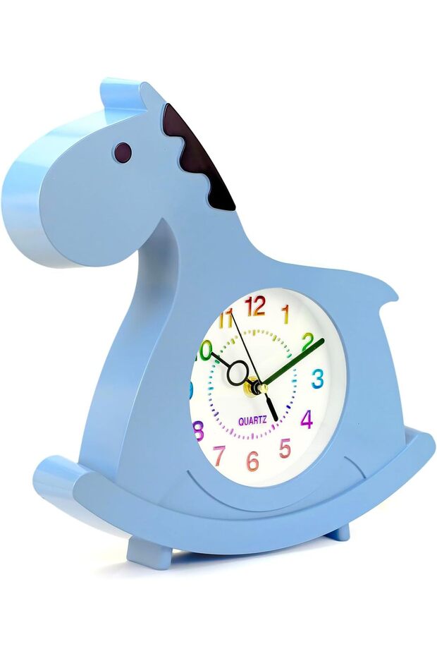 Magical Horse Wall & Table Clock Silent Non-Ticking Sweep Movement for Kids Room, Blue