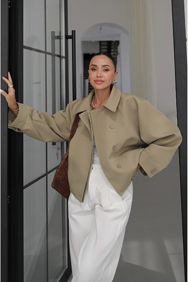 Çağla Elastic Waist Allerli Crop Jacket - 4020