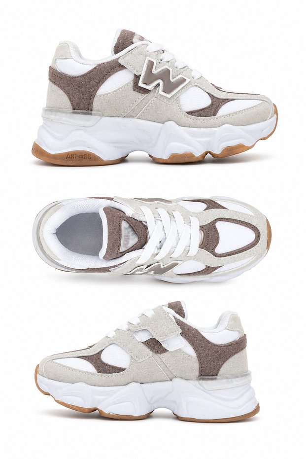 Children's Brown White Sports Shoes Thick Sole Lace-Up Casual Sneaker Unisex Children's Shoes