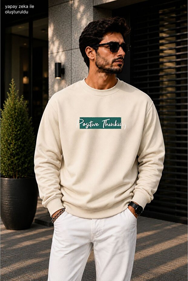 Men's Positive Thinking Printed Cycling Round Neck Casual Sweatshirt