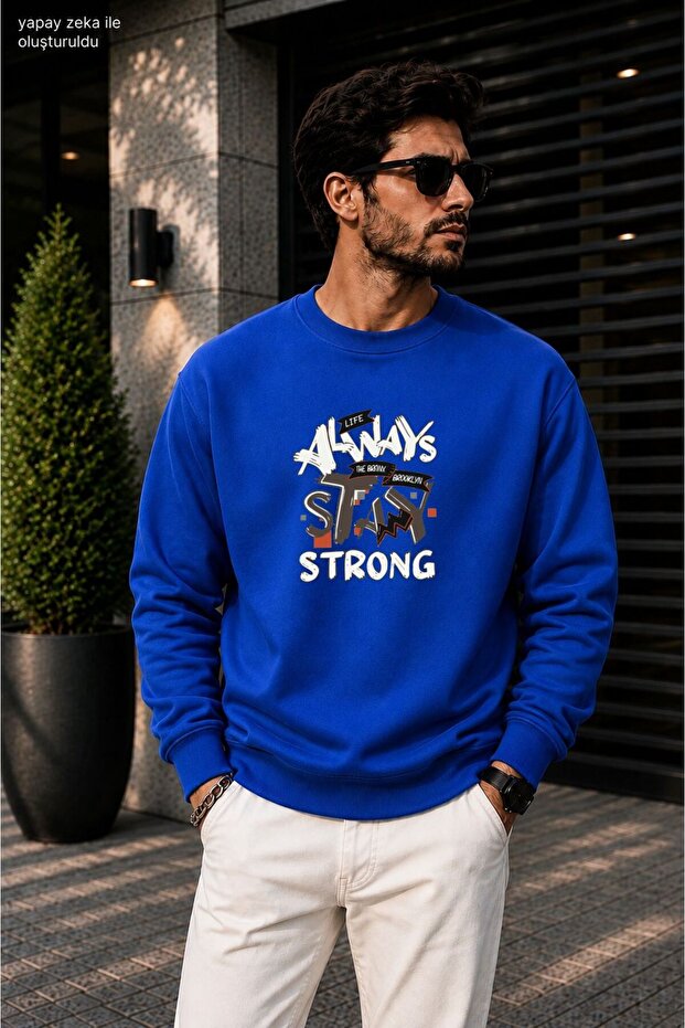 Men's Always Stay Strong Printed Cycling Round Neck Casual Sweatshirt