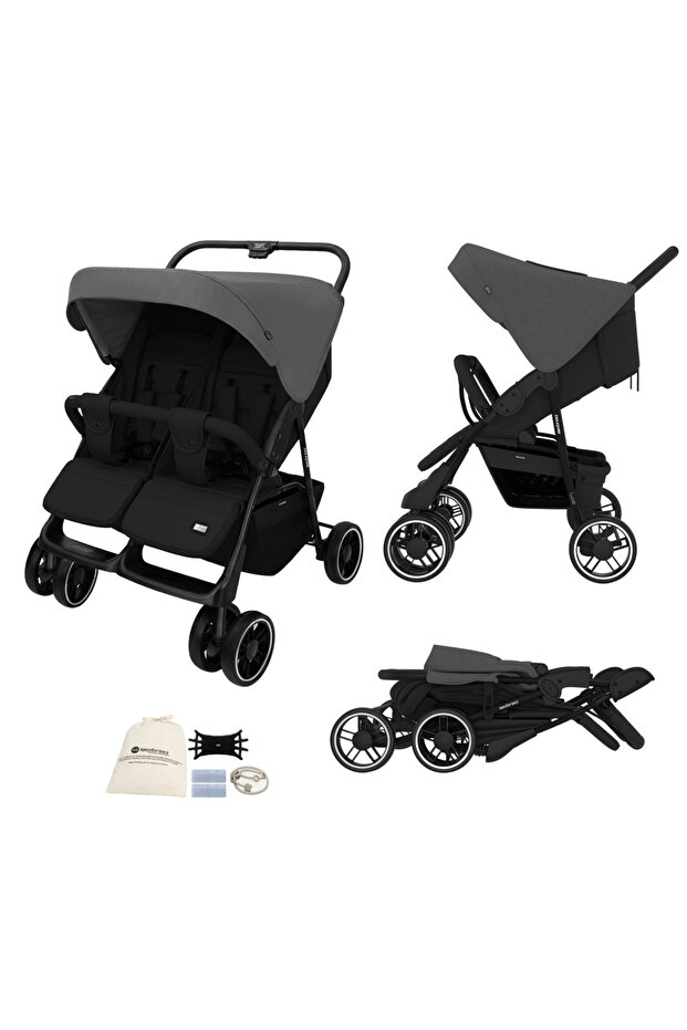 - Duadx Twin Double Stroller - Grey/Black
