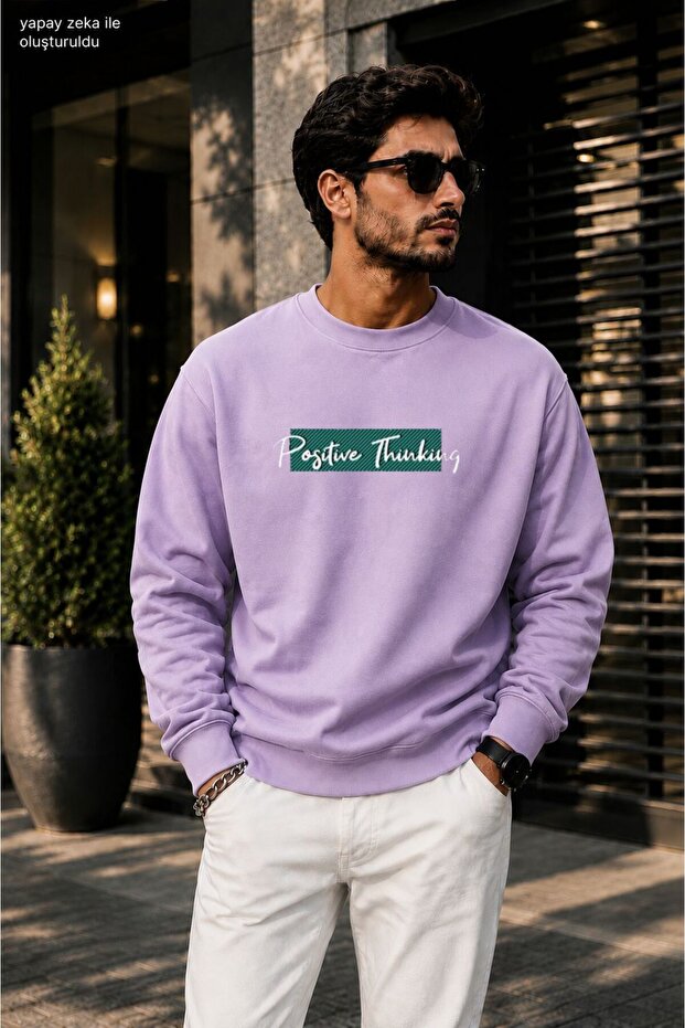 Men's Positive Thinking Printed Cycling Round Neck Casual Sweatshirt