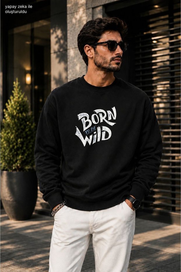 Men's Born to Be Wild Printed Cycling Round Neck Casual Sweatshirt
