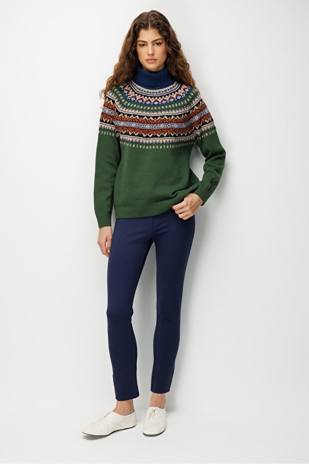 Women's Full Turtleneck Robe Jacquard Wool Sweater K.Yosun