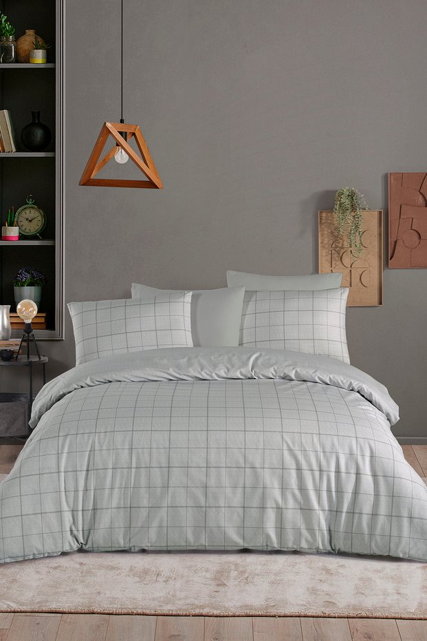Dream Cotton Frame Gray 100% Cotton Poplin Double Duvet Cover Set