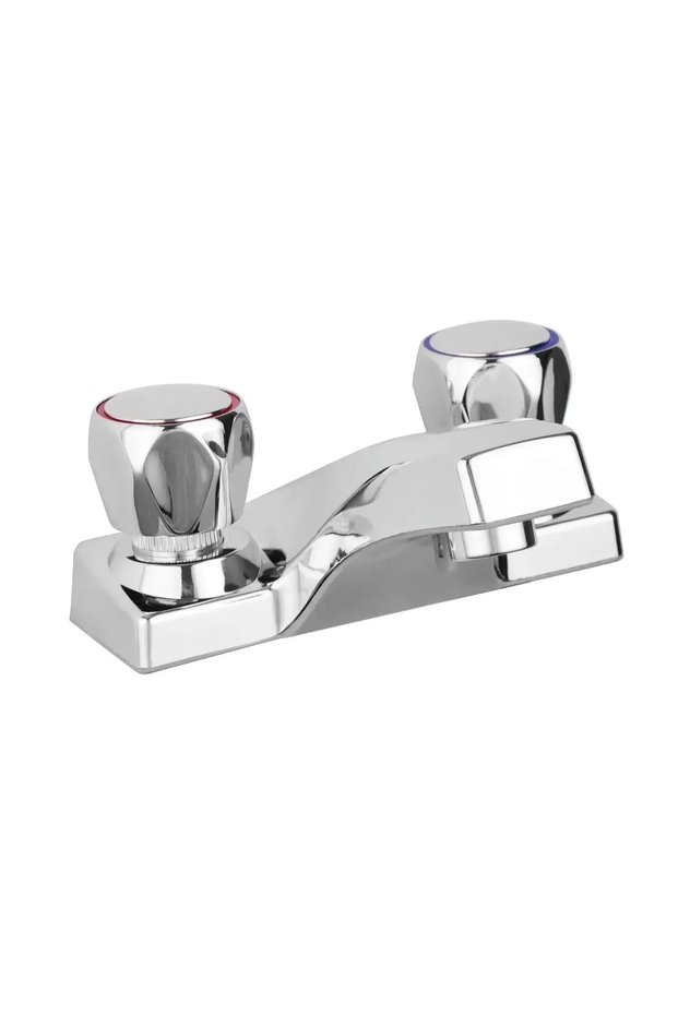 Double Handle Lavatory Deck Mount Brass Faucet (W 10.16 cm, Chrome Color)