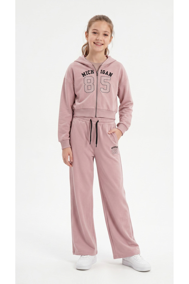 Mich İgan 85 Printed Hooded Zippered Girls' Tracksuit Set