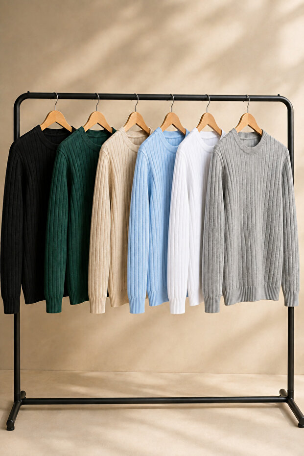 Men's 6-Piece Crew Neck Long Sleeve Knit Sweater Pack